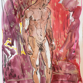 Drawing titled "The young man on th…" by Sergey Sovkov, Original Artwork, Watercolor