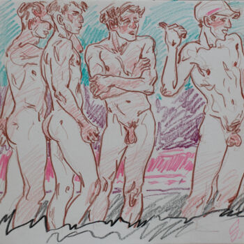 Zeichnungen mit dem Titel "Friendly guys." von Sergey Sovkov, Original-Kunstwerk, Conté-Buntstifte