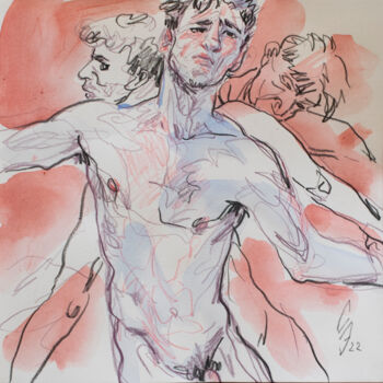 Dessin intitulée "Hot dance." par Sergey Sovkov, Œuvre d'art originale, Aquarelle