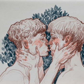 Drawing titled "First kiss" by Sergey Sovkov, Original Artwork, Conté