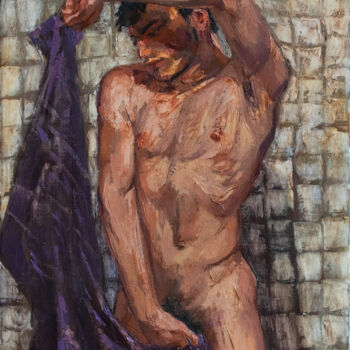 「Purple towel」というタイトルの絵画 Sergey Sovkovによって, オリジナルのアートワーク, オイル