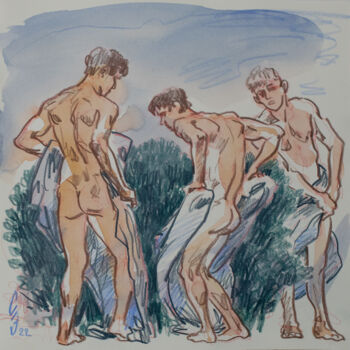 Drawing titled "After swimming in c…" by Sergey Sovkov, Original Artwork, Conté