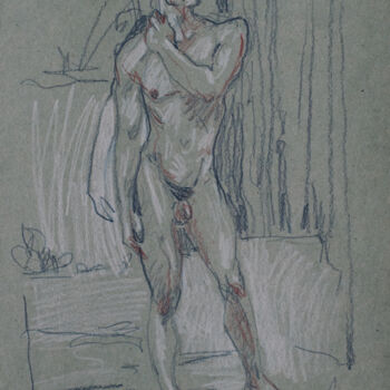 Drawing titled "Ivan is posing" by Sergey Sovkov, Original Artwork, Silverpoint