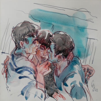 Drawing titled "Friends meeting" by Sergey Sovkov, Original Artwork, Conté