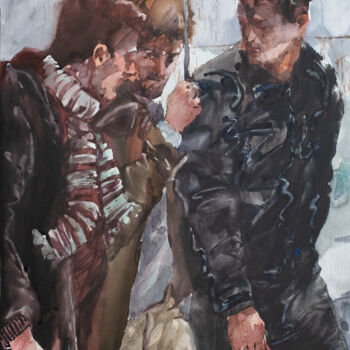 「Three guys under an…」というタイトルの描画 Sergey Sovkovによって, オリジナルのアートワーク, 水彩画