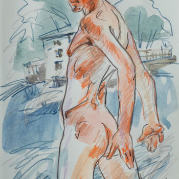 Bather entering the water