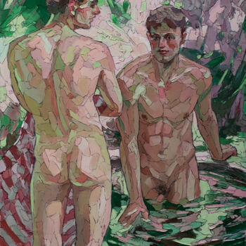 Painting titled "Swimming pool in th…" by Sergey Sovkov, Original Artwork, Oil