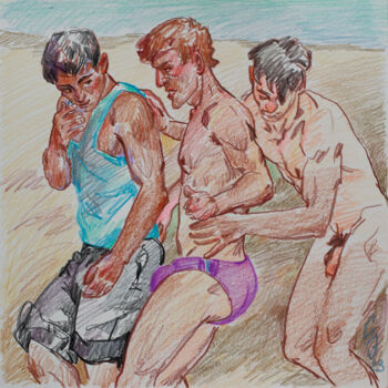 Zeichnungen mit dem Titel "Dancing in the sand" von Sergey Sovkov, Original-Kunstwerk, Conté-Buntstifte