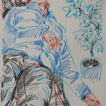 Zeichnungen mit dem Titel "Sleeping youth" von Sergey Sovkov, Original-Kunstwerk, Conté-Buntstifte