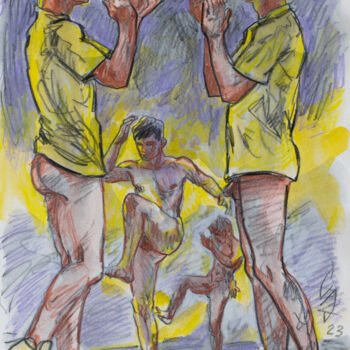 Drawing titled "Yellow team." by Sergey Sovkov, Original Artwork, Watercolor