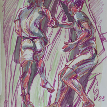 Disegno intitolato "Hold my hand." da Sergey Sovkov, Opera d'arte originale, Matite colorate