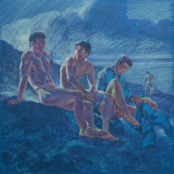 "Evening. After swim…" başlıklı Resim Sergey Sovkov tarafından, Orijinal sanat, Mum boya