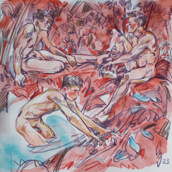 Σχέδιο με τίτλο "Beach boys" από Sergey Sovkov, Αυθεντικά έργα τέχνης, Ακουαρέλα