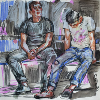 Drawing titled "Conversation on a d…" by Sergey Sovkov, Original Artwork, Watercolor