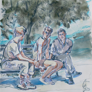 Drawing titled "First meeting" by Sergey Sovkov, Original Artwork, Watercolor