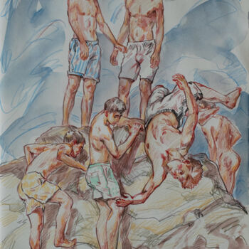 Drawing titled "Summer day by the s…" by Sergey Sovkov, Original Artwork, Watercolor