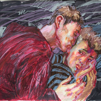Rysunek zatytułowany „An unexpected kiss.” autorstwa Sergey Sovkov, Oryginalna praca, Akwarela