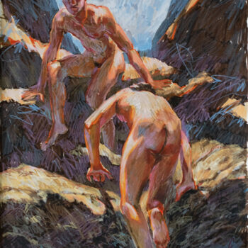 Desenho intitulada "Sun on the rocks" por Sergey Sovkov, Obras de arte originais, Aquarela