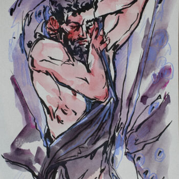 Tekening getiteld "Man straightening h…" door Sergey Sovkov, Origineel Kunstwerk, Aquarel