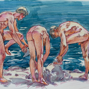 Zeichnungen mit dem Titel "After swimming by t…" von Sergey Sovkov, Original-Kunstwerk, Aquarell