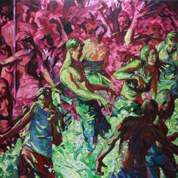 Pittura intitolato "Foam party (the lef…" da Sergey Sovkov, Opera d'arte originale, Olio