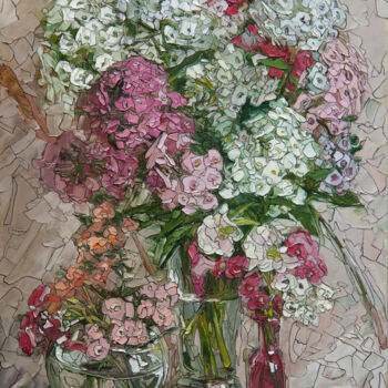 Malerei mit dem Titel "Phloxes and Petunias" von Sergey Sovkov, Original-Kunstwerk, Öl