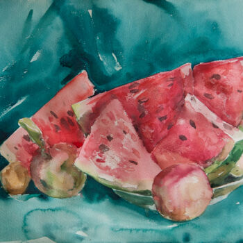 Painting titled "Watermelon" by Sergey Sovkov, Original Artwork, Watercolor