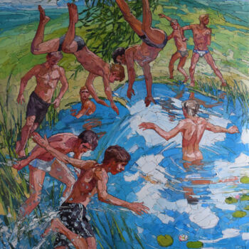 Malerei mit dem Titel "At the Swimming Lake" von Sergey Sovkov, Original-Kunstwerk