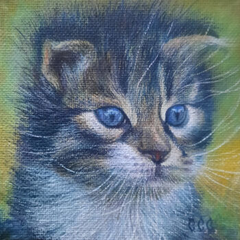 Картина под названием "Kitty" in a frame" - Sergey Suslov, Подлинное произведение искусства, Масло Установлен на картон