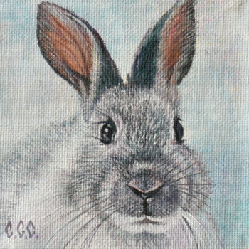 Peinture intitulée "Gray bunny, easter"…" par Sergey Suslov, Œuvre d'art originale, Huile Monté sur Carton
