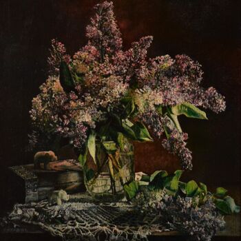 Pintura titulada "Lilac bouquet" por Sergey Suslov, Obra de arte original, Oleo Montado en Bastidor de camilla de madera