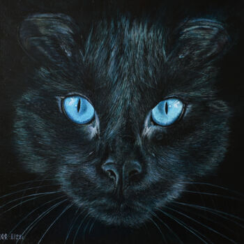 "Black cat" başlıklı Tablo Sergey Suslov tarafından, Orijinal sanat, Petrol Ahşap Sedye çerçevesi üzerine monte edilmiş