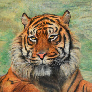 Painting titled "Master of the Jungle" by Sergey Suslov, Original Artwork, Oil Mounted on Wood Stretcher frame