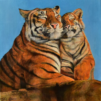 Pintura titulada "Tiger Tenderness" por Sergey Suslov, Obra de arte original, Oleo Montado en Bastidor de camilla de madera