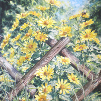 Картина под названием "Yellow daisies and…" - Sergey Baybakov, Подлинное произведение искусства, Акварель