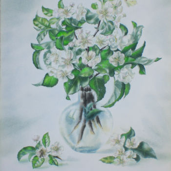 Peinture intitulée "Apple blossom" par Sergey Baybakov, Œuvre d'art originale, Aquarelle