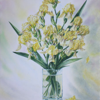 Картина под названием "Yellow irises" - Sergey Baybakov, Подлинное произведение искусства, Акварель