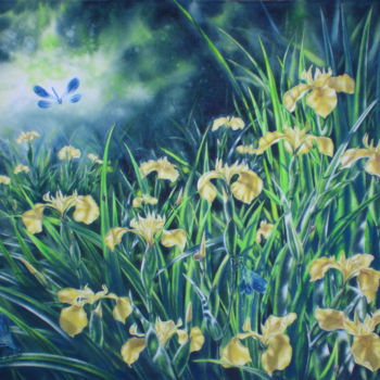 Painting titled "Iris thickets" by Sergey Baybakov, Original Artwork, Watercolor