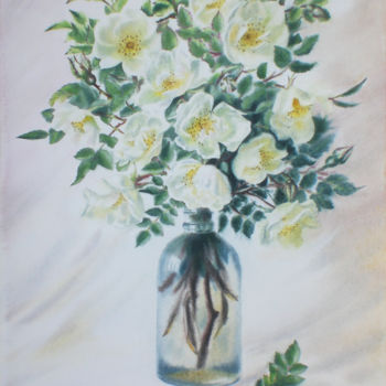 Painting titled "Rosehip flowers" by Sergey Baybakov, Original Artwork, Watercolor
