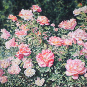 Painting titled "Roses in the park" by Sergey Baybakov, Original Artwork, Watercolor