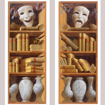 Pittura intitolato "Bookshelves." da Artstudiosk, Opera d'arte originale, Inchiostro