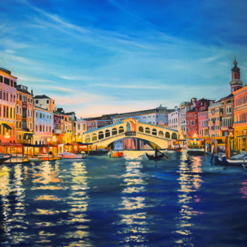 Painting titled "Evening in Venice." by Sergey Lutsenko, Original Artwork, Oil