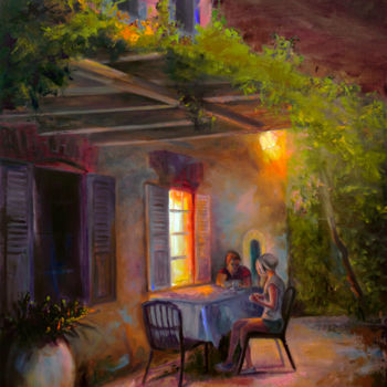 Painting titled "Summer Evening." by Sergey Lutsenko, Original Artwork, Oil Mounted on Wood Stretcher frame