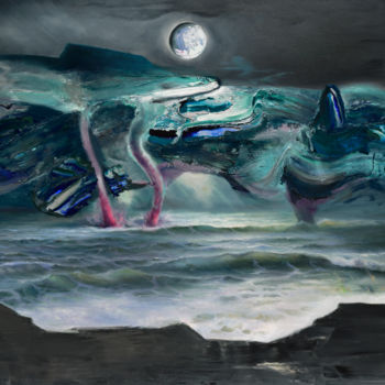 Painting titled "Neptune (Original)" by Sergey Lutsenko, Original Artwork, Oil Mounted on Wood Stretcher frame