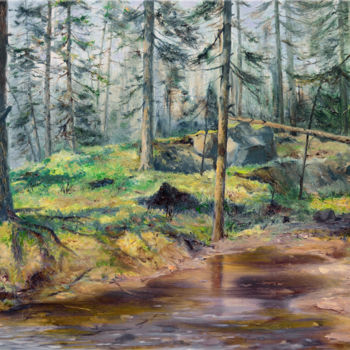 Painting titled "Spring Forest" by Sergey Lutsenko, Original Artwork, Oil Mounted on Wood Stretcher frame