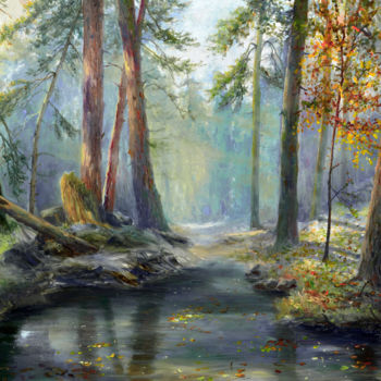 Картина под названием "Golden Forest" - Sergey Lutsenko, Подлинное произведение искусства, Масло Установлен на Деревянная ра…
