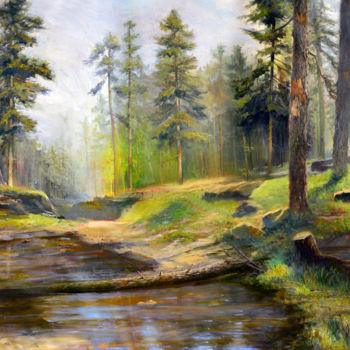 Pittura intitolato "Forest Symphony" da Sergey Lutsenko, Opera d'arte originale, Olio