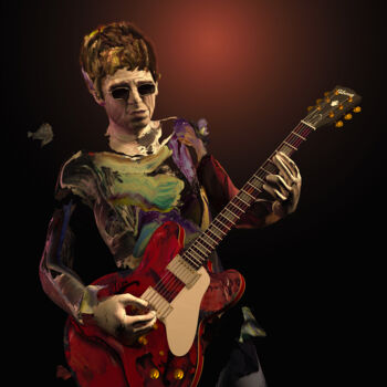 Digital Arts titled "Noel Gallagher" by Sergey Lutsenko, Original Artwork, 3D Modeling Mounted on Wood Stretcher frame