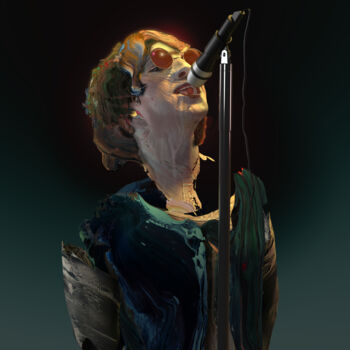 Digitale Kunst getiteld "Liam Gallagher" door Sergey Lutsenko, Origineel Kunstwerk, 3D-modellering Gemonteerd op Frame voor…