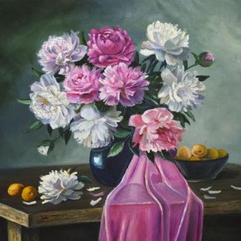 Painting titled "Spring fragrance" by Sergey Lutsenko, Original Artwork, Oil Mounted on Wood Stretcher frame